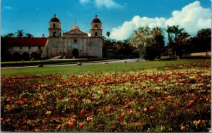 Vtg 1950s Tulip Time at Santa Barbara Mission California CA Unused Postcard