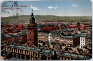 VINTAGE POSTCARD PANORAMIC VIEW OF TOWN CENTER OF KRAKOW POLAND 1919