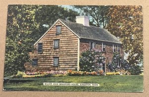 UNUSED .01 LINEN POSTCARD - MAJOR JOHN BRADFORD HOUSE, KINGSTON, MASS