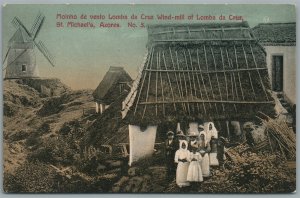 AZORES PORTUGAL ST.MICHAEL'S WIND MILL OF LOMBA DA CRUZ ANTIQUE POSTCARD