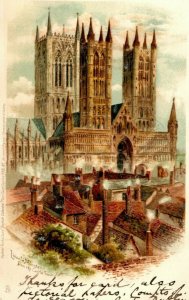 1903 Lincoln Minster Birds Eye Town View Raphael Tuck Early Postcard Seaton F94