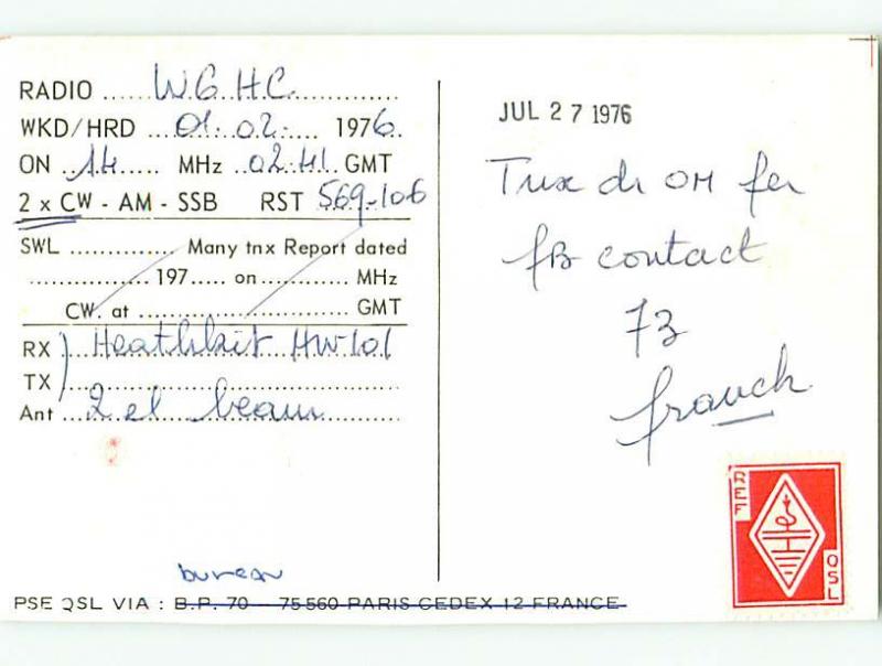 1976 vintage QSL CB HAM RADIO CARD PolynEsie Française TAHITI s0402