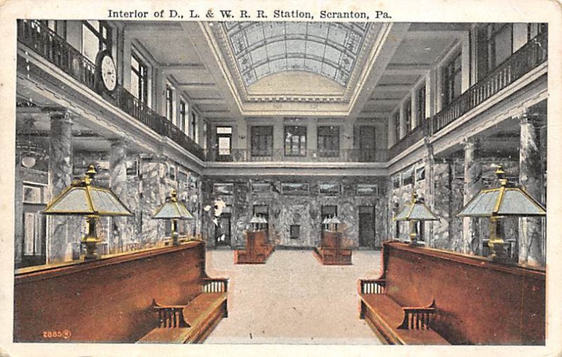 Interior of D., L. & W. R. R. Station Scranton, Pa., USA Pennsylvania Train U...