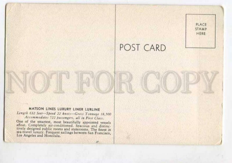400661 Matson Line luxury liner ship Lurline Old postcard