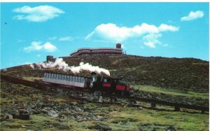 Postcard Famous Cog Railway Approaching Sherman Adams Summit White Mountains NH