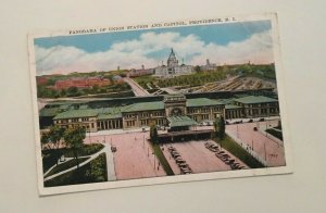 VINTAGE  POSTCARD UNUSED UNION STATION & CAPITOL PROVINDENCE R.I.