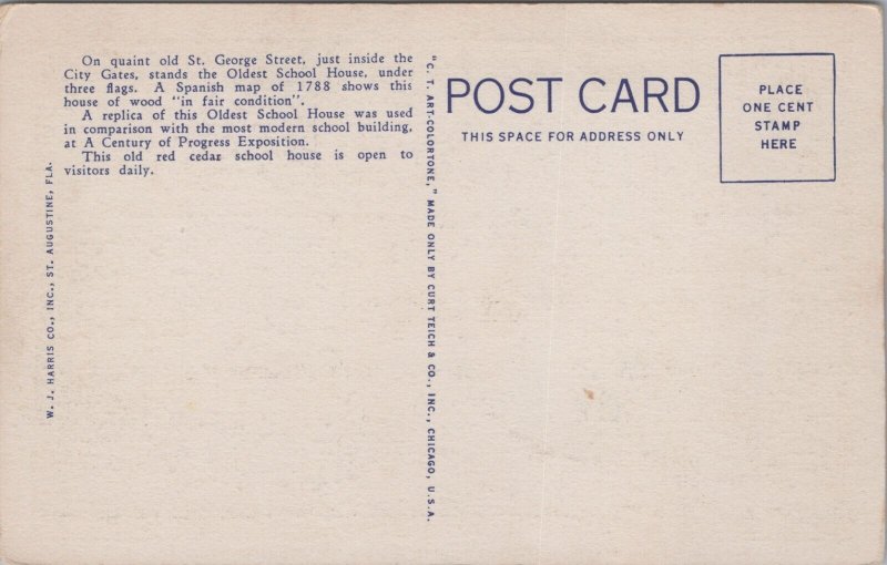 Oldest School  House St Augustine Florida Linen Postcard C207