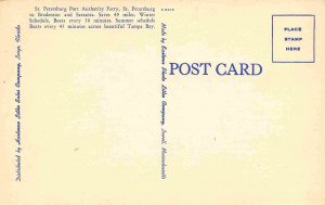 Car Ferry Sarasota Piney Point St Petersburg Bradenton Florida linen postcard