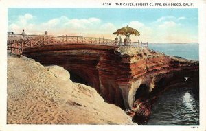 SAN DIEGO, California CA   THE CAVES & BRIDGE At SUNSET CLIFFS  c1920's Postcard