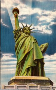 Linen Postcard Close-Up View of Statue of Liberty New York City Bedloe's Island