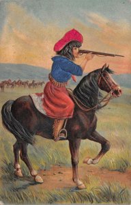 COWGIRL ON HORSE WITH GUN EMBOSSED POSTCARD 1909