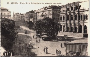 Algeria Alger Place de la Republique et Theatre Municipal Algiers Postcard C182