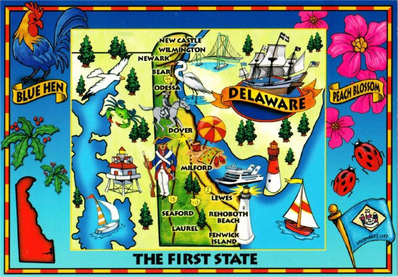 Postcard of Delaware State and Highway Map