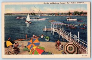 Balboa California CA Postcard Boating And Bathing Newport Bay c1940's Vintage