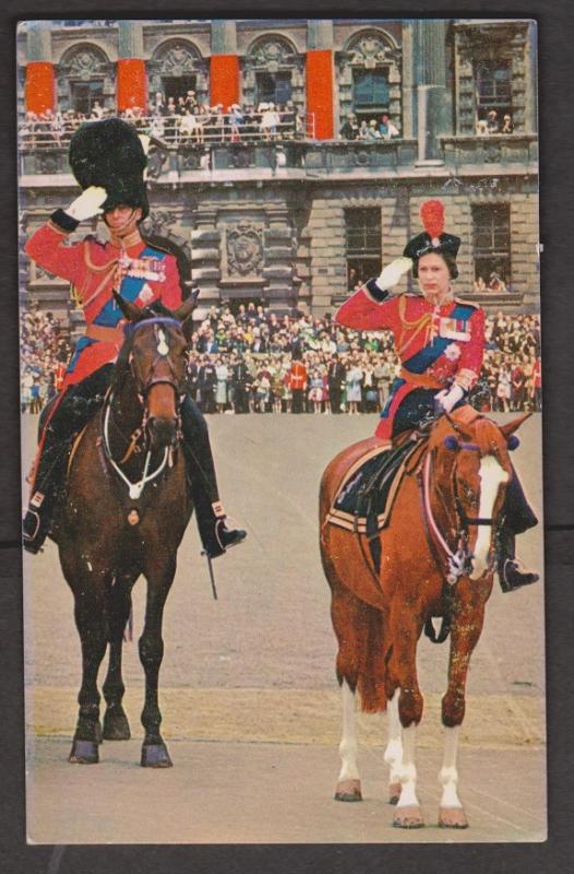 UK Queen Elizabeth II and Prince Philip on horseback