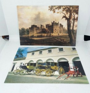 Raby Castle Co Durham 2x Vtg Postcard 1844 Painting J Miller Coaches Fire Engine