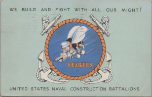 Military Postcard Seabees Build Fight Might US Naval Construction Battalion