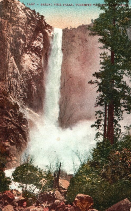 Vintage Postcard 1910 Bridal Veil Falls Waterfalls Yosemite Valley National Park