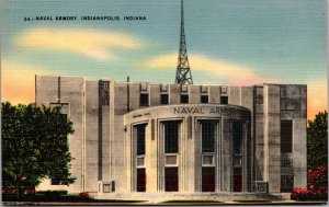 Linen Postcard Naval Armory in Indianapolis, Indiana~138157