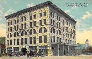 c.'11,  Ranney 5th Ave Hotel, Arkansas City, Kansas, KS, wagons Old Postcard
