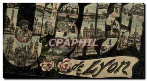 Old Postcard A Kiss From Lyon