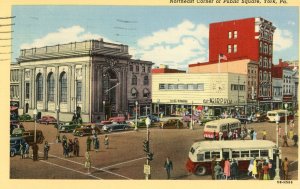 Postcard Early View of Trolleys on Northeast Corner  of Public Square, York, PA.