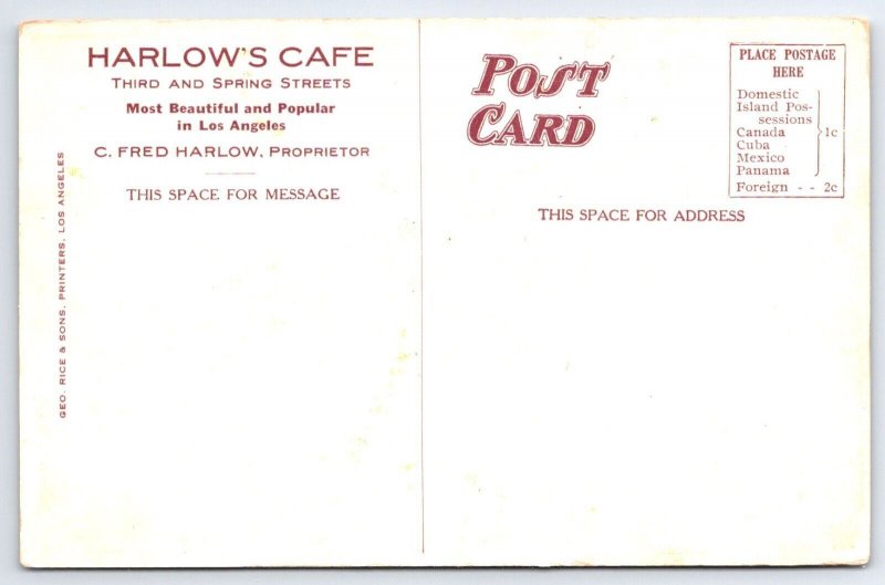 Los Angeles California CA~Harlow's Cafe-Third & Spring St-Interior View POSTCARD