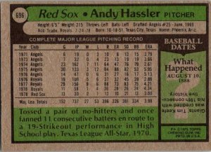 1979 Topps Baseball Card Andy Hassler Boston Red Sox