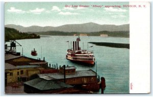 HUDSON, NY New York ~ Day Line STEAMER ALBANY Approaching c1900s Ship Postcard