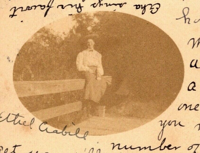 Vintage 1905 RPPC Postcard - Woman Sitting on a Fence in the Country