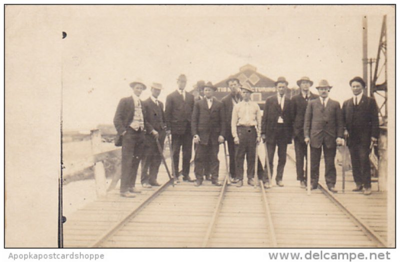 Railroad Workers In Front Of Manufacturing Plant Real Photo
