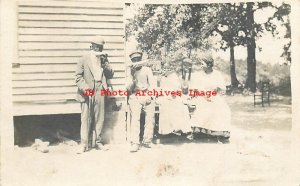 313425-Black Americana, RPPC, Family Eating Watermelon Outside a House, Photo