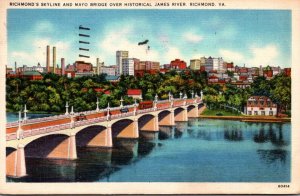 Virginia Richmond Skyline and Mayo Bridge Over James River 1937