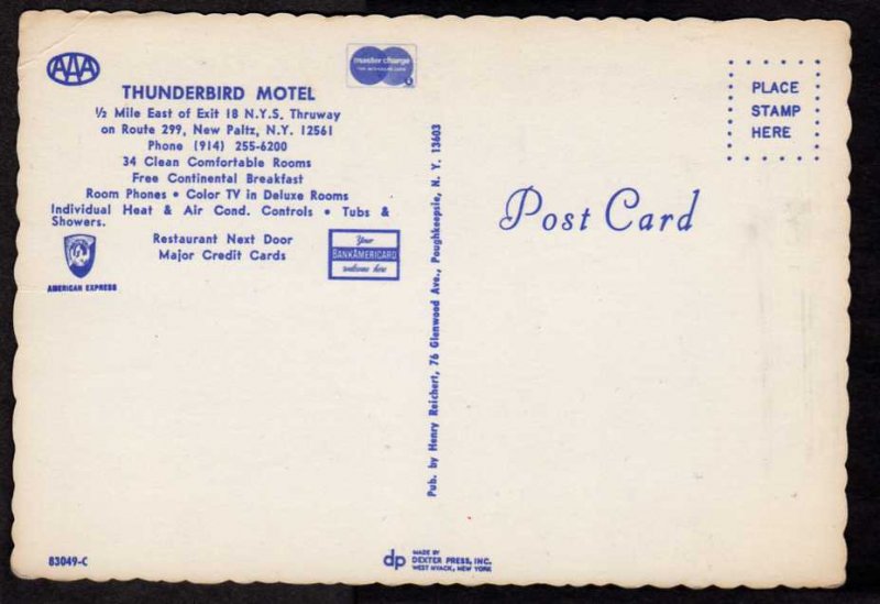 NY Thunderbird Motel New Paltz New York Multi View Postcard