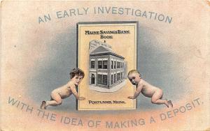 Portland ME Maine Savings Bank Advertising Babies Hugh Leighton Postcard