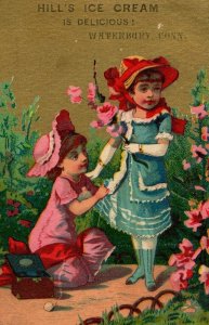 Hill's Ice Cream Waterbury, CT Lovely Girls in Flower Garden Victorian Card P49