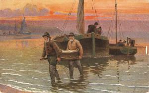 \Fishermen. Back with the catch\ Nice antique German Postcar