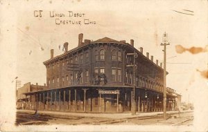 Crestline Ohio Union Depot  Train Station Real Photo Vintage Postcard AA855