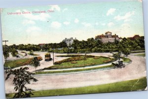 postcard University Circle, Cleveland, Ohio - trolley, horse carriage