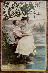 Vintage Humorous Postcard 1915 Romantic Couple - We Spoon a Bit