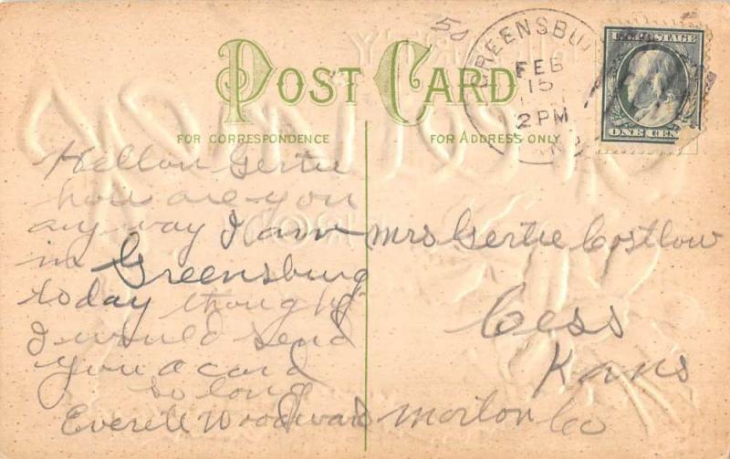 Greensburg Kansas Flower Hearty Greeting Antique Postcard K80535