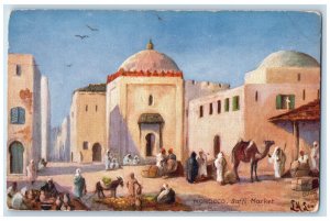 c1910 Camel Vendors Buyers at Saffi Market Morocco Oilette Tuck Art Postcard