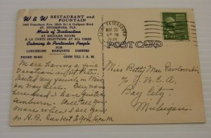 St Petersburg Florida W&W Restaurant & Fountain 1949 Pasadena Ave Postcard   464