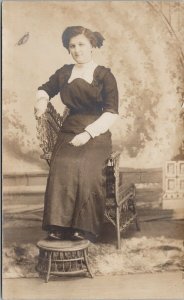 Studio Portrait of Woman Female Unused Real Photo Postcard F63