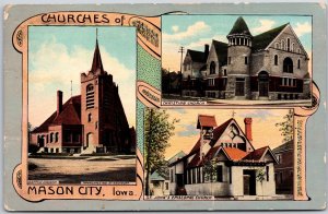 1914 Churches Of Mason City Iowa Christian Church St. John's Episcopal Postcard