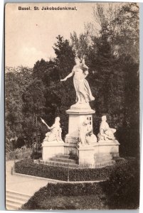 Postcard Switzerland Basel St. Jakobsdenkmal monument