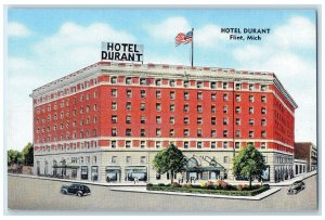 c1940's Hotel Durant Exterior Roadside Flint Michigan MI Unposted Flag Postcard