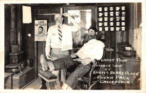 RPPC Western Ghost Town Barber Shop, Knott's Berry Place, CA c1940s Postcard