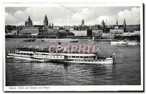 Old Postcard Mainz Blick auf Stadt und Rhein Boat