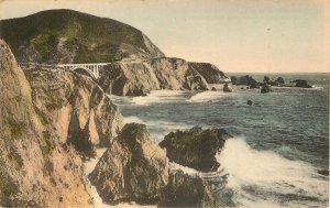 Hand-Colored Postcard; CA Hwy 1 Coastline North of River Inn Big Sur, Posted